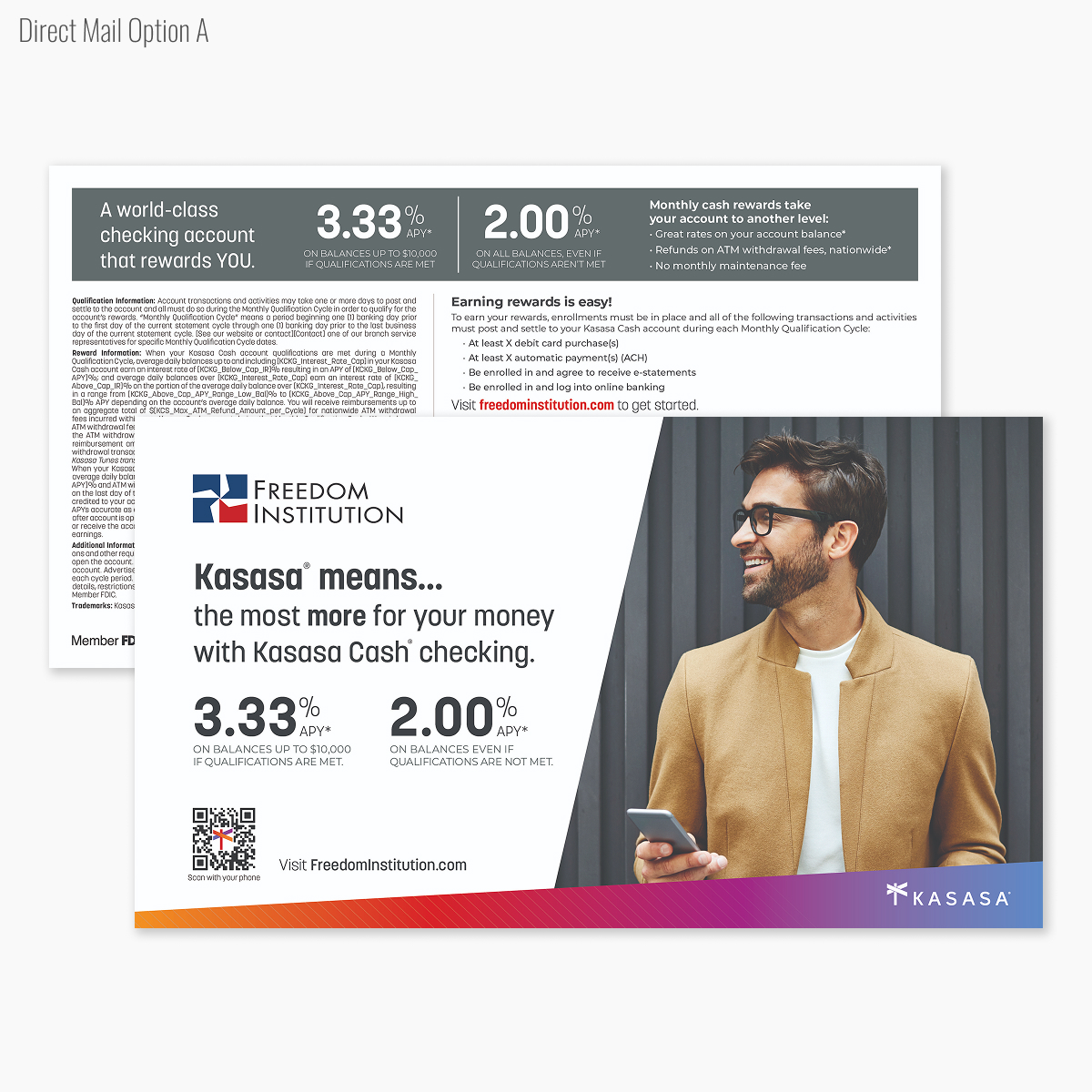 Kasasa B2C direct mail postcard for Cash checking.