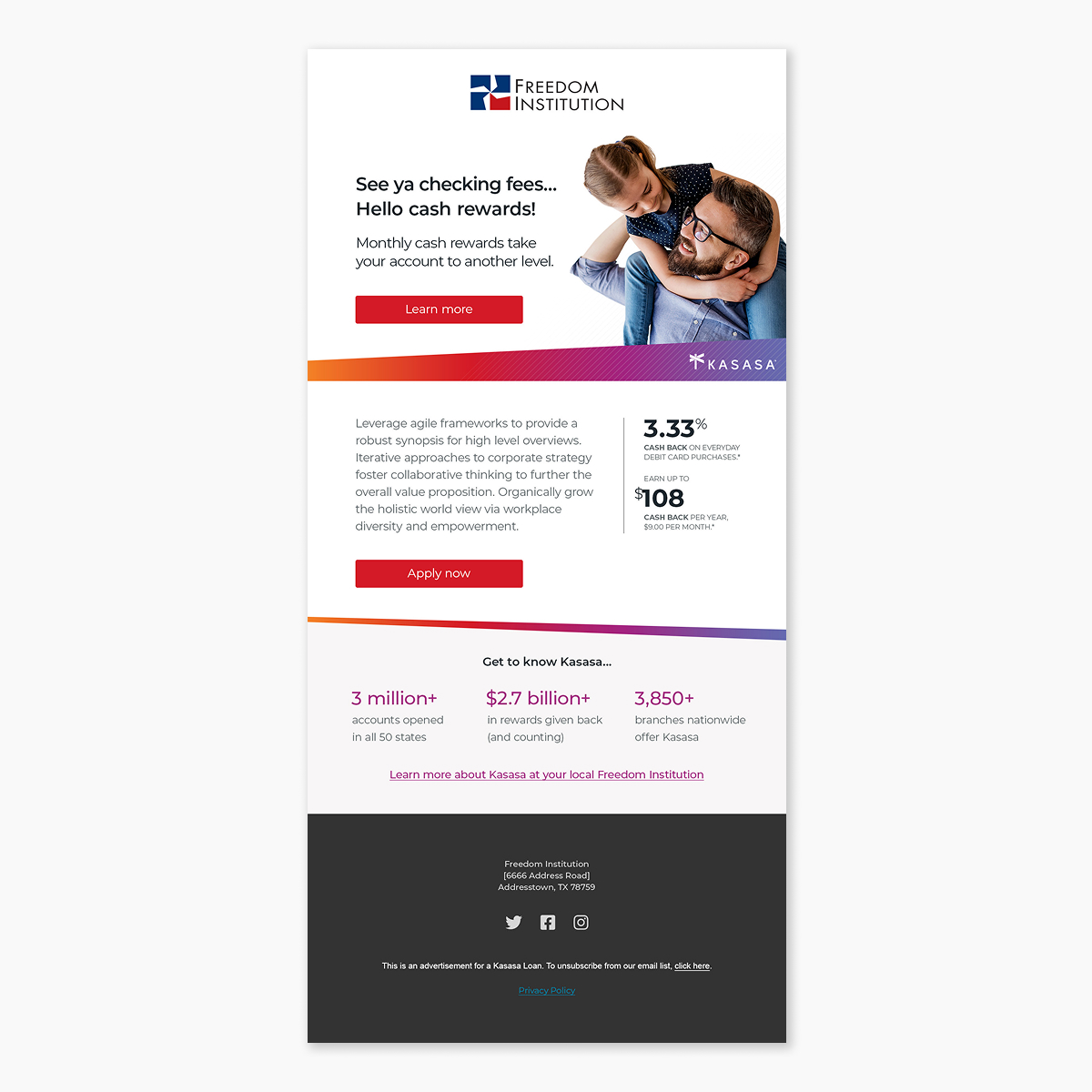 Kasasa B2C email for Cash Back checking.