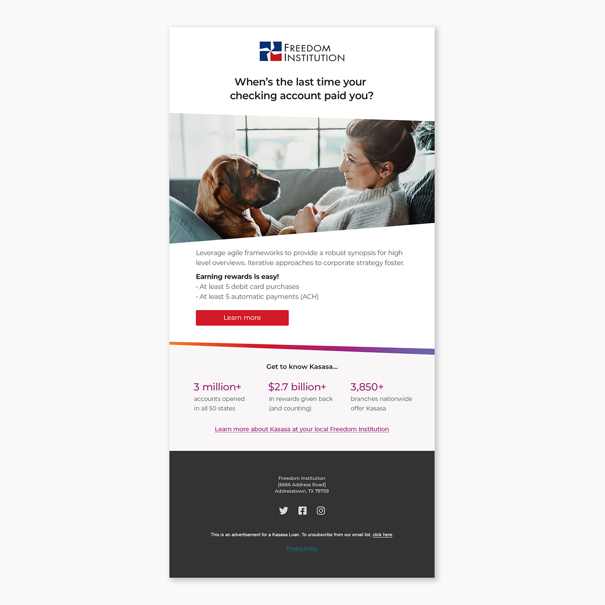 Kasasa B2C email for Cash checking.