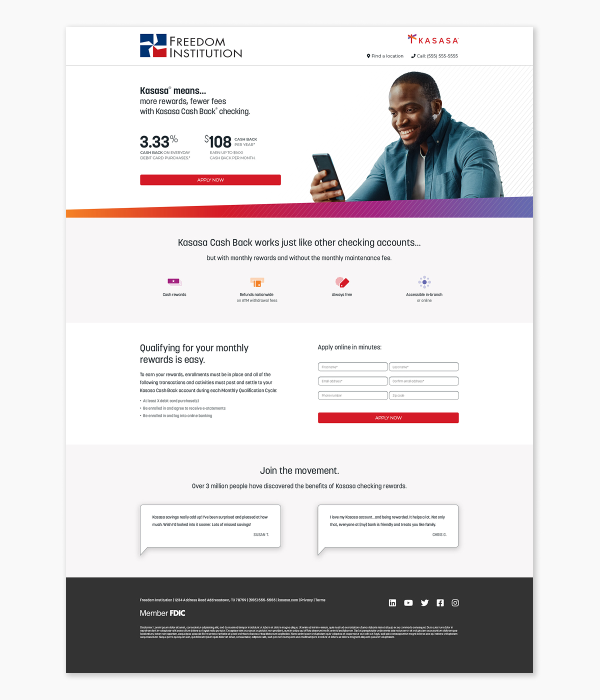 Kasasa B2C landing page for Cash Back checking.