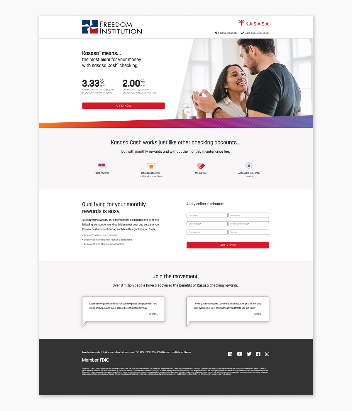 Kasasa B2C landing page for Cash checking.