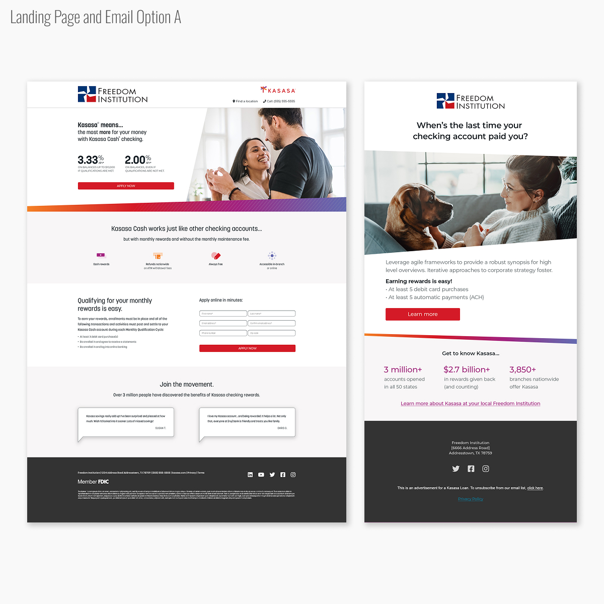 Kasasa B2C landing page and email for Cash checking.