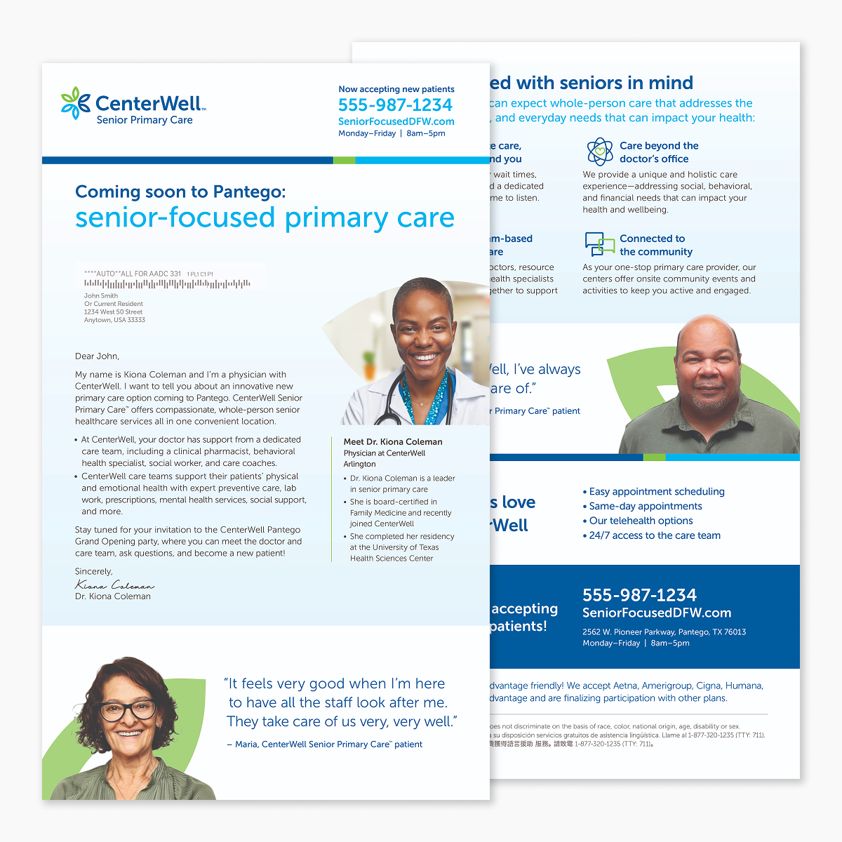 CenterWell coming soon letter front and back