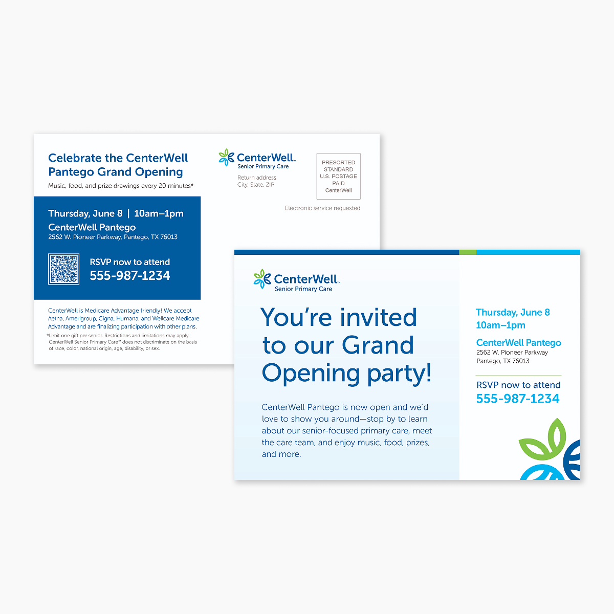 CenterWell grand opening postcard front and back